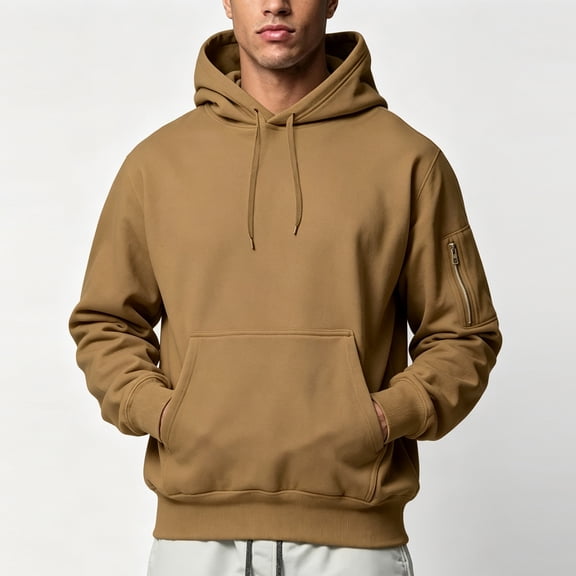 LYSMORA Men's Pullover Hoodie, Zipper Arm Pocket Long Sleeve Loose Fit Casual Athletic Sweatshirt With Front Kangaroo Pocket