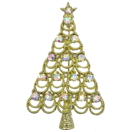 Christmas Tree Pin Brooch Gorgeous AB Crystal Gold