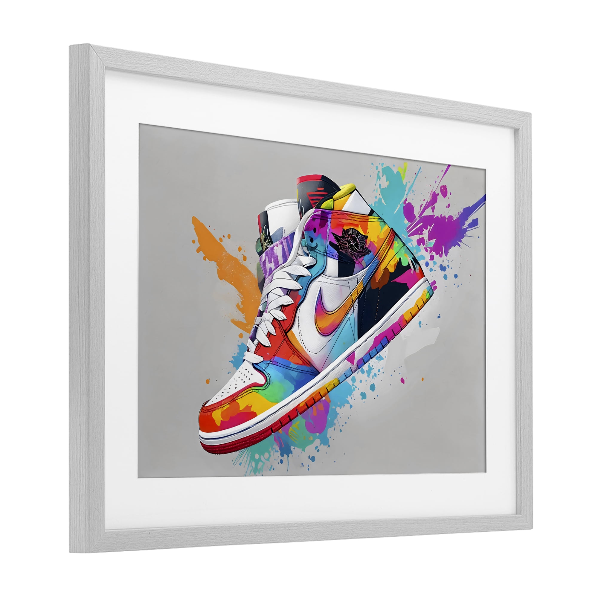 Stupell Industries Hightop Sneaker with Splatter Gray Framed Print Under Glass, design by Creative Studio