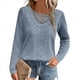 thumbnail image 1 of Camiseta de Mujer con Encaje de Piña y Costuras, Color Liso, Larga, Cuello Redondo, Informal. Azul M, 1 of 7