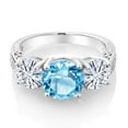 thumbnail image 2 of Gem Stone King 925 Sterling Silver Swiss Blue Topaz and White Moissanite Engagement Ring for Women | 3.85 Cttw | Round 8MM | Gemstone November Birthstone | Size 9, 2 of 5
