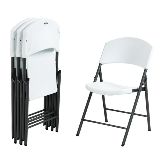 Lifetime Lightweight Indoor Outdoor Plastic Folding Chairs, White, 4 Piece