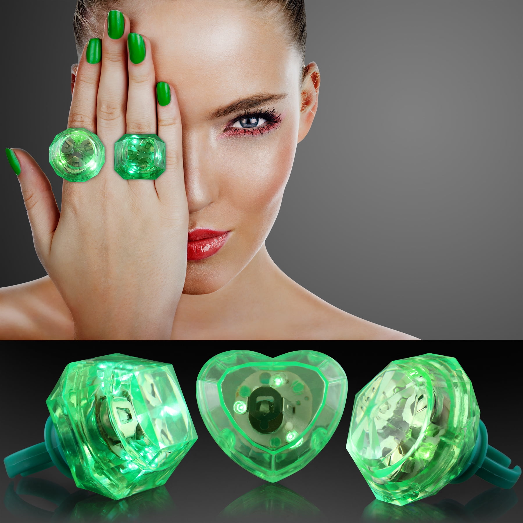 FlashingBlinkyLights Huge Gem Light Up LED Rings (Set of 3)
