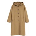 thumbnail image 4 of FDGIU 2025 Women's Wool Blend Pea Coat - Shawl Collar Midi Length Double Breasted Coat, Warm Winter Work & Casual Outerwear, 4 of 5