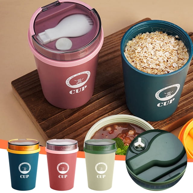 Taza de Sopa Portátil, Diseño de Cuchara Plegable, Recipiente Hermético para Desayuno, Apto para Microondas, Silicona Antifugas, Ideal para Oficina y Viajes, Base Antideslizante Estable, Tam