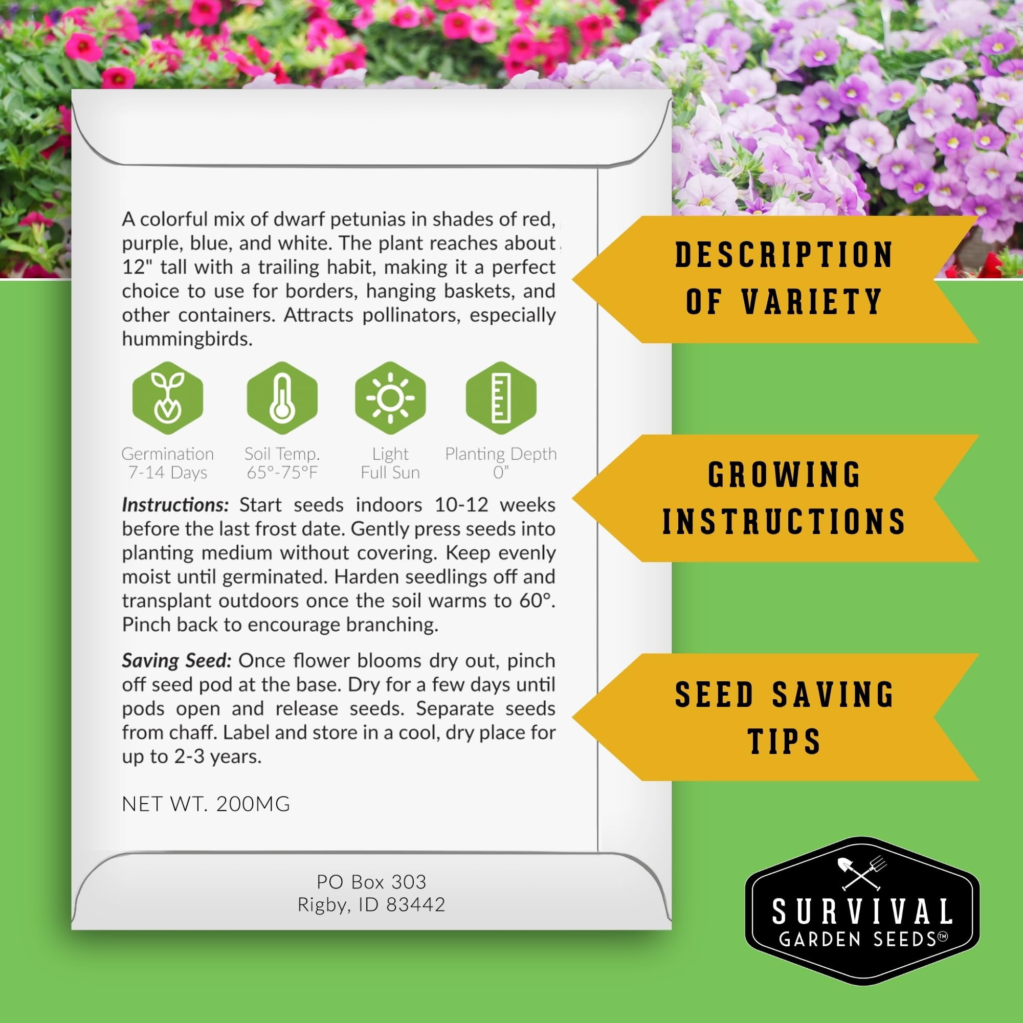20 Pack Apartment Seed Kit - Heirloom Vegetable Seeds - Container Friendly Part & Full Sun Annuals