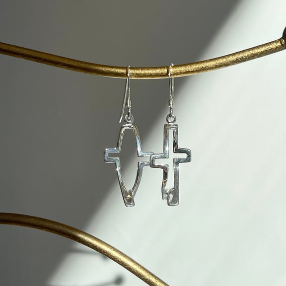 Sterling Silver Ichthus Cross Fish Dangle Wire Earrings
