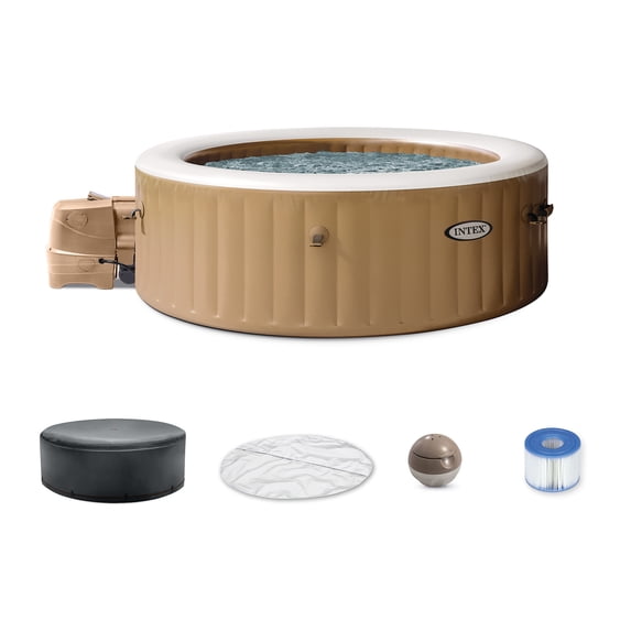 Open Box Intex 6 Person Bubble Massage Inflatable Hot Tub Spa Set, Sahara Tan