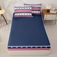 thumbnail image 4 of Manfei Stars Striped Zipper Twin Comforter Sets with Fitted Sheet and 2 Pillowcases,Red Navy Zipper Bedding Set,Navy Blue Reversible,4pcs, 4 of 8