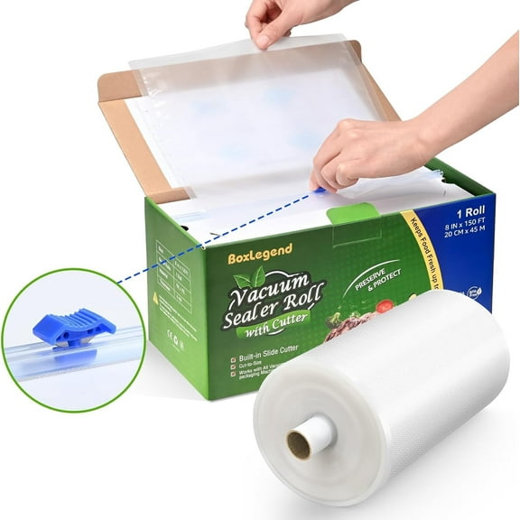 BoxLegend 8" x 150' Vacuum Sealer Bags, Food Saver Vacuum Seal Rolls Keeper with Cutter