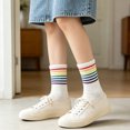 thumbnail image 4 of Unisex Rainbow Striped Crew Socks Soft Breathable Mid Calf Socks Colorful Ribbed Cuff Fashion Casual Socks for Men Women Daily Street Holiday Outfit,1 Pair, 4 of 4
