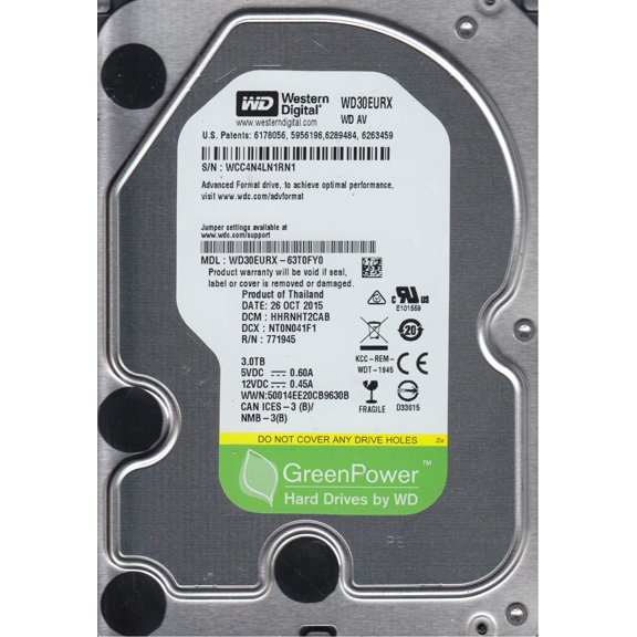 WD30EURX-63T0FY0, DCM HHRNHT2CAB, Western Digital 3TB SATA 3.5 Hard Drive