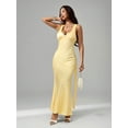 thumbnail image 4 of Yellow Solid Deep V-Neck Sleeveless Backless Tie Maxi Dress For Party Cocktail Formal Bridesmaid Wedding Guest, 4 of 8