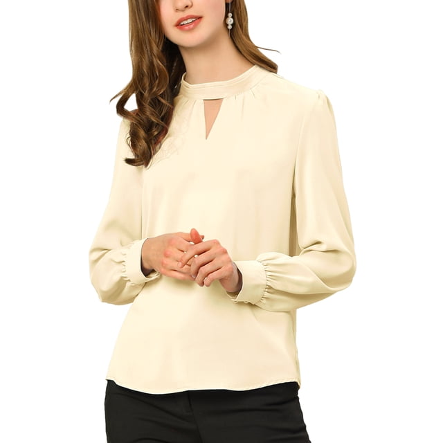 AllegK Dde San Patricio profesional Blusas de gade manlarcon cuello alto elegante pamujer Beige S