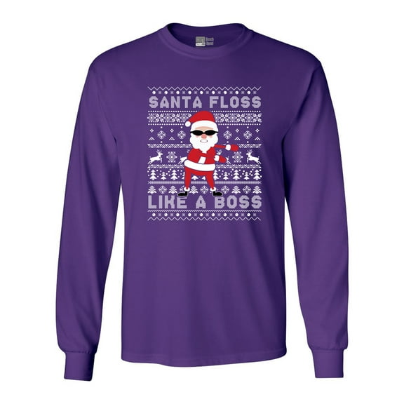Long Sleeve Adult T-Shirt Santa Floss Like A Boss Christmas Funny DT