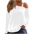 thumbnail image 2 of Yteetum Velvet Long Sleeve Shirts for Women Oversized Off Shoulder Single Strap T Shirts Top Womens Casual Solid Plus Size Loose Fits Comfy Elegant Basic Tee Shirt Fall Spring Clothes, 2 of 8