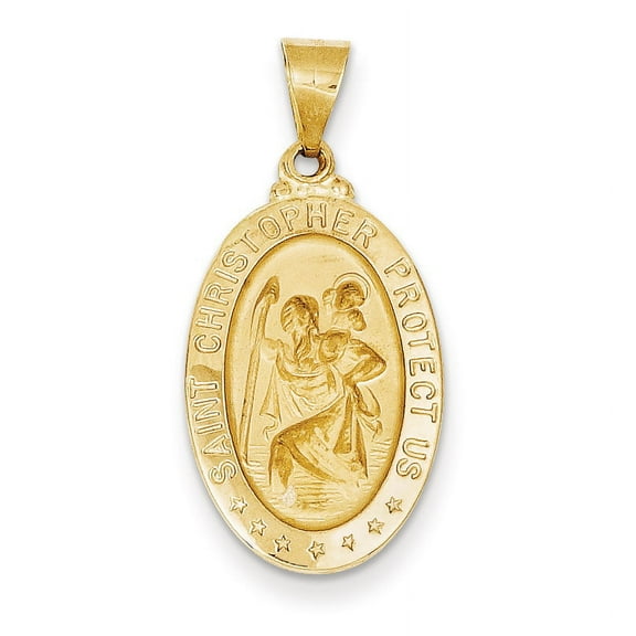 14k Polished and Satin St. Christopher Medal Pendant