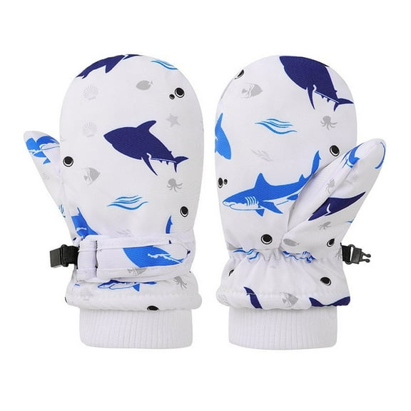 Children Winter Warm Snow Gloves Kids Ski Gloves Splashproof Mittens Printed Whale Pattern Gloves Thicken Thermal Mitts