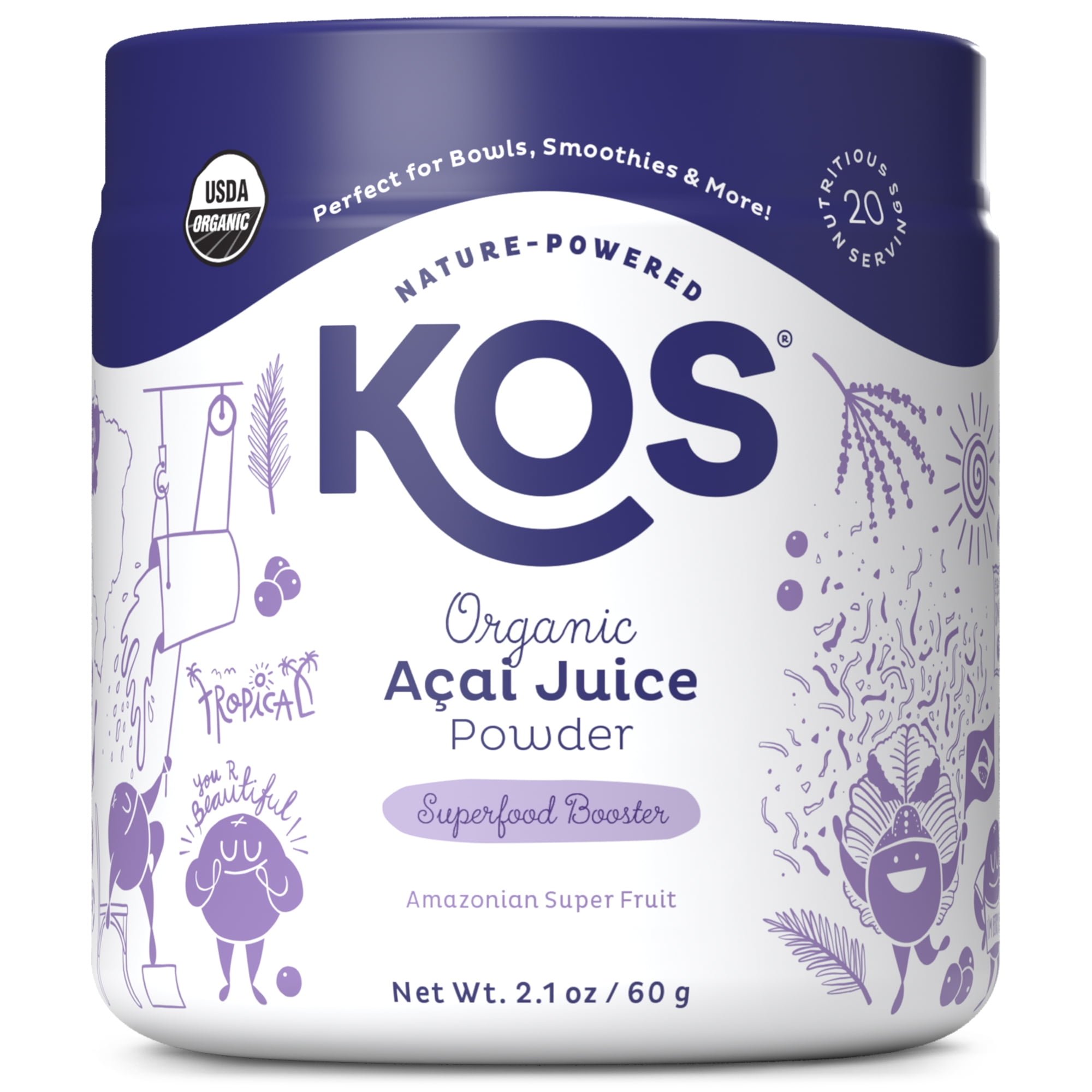 KOS Organic Acai Juice Powder Vegan Superfood Booster, Gluten Free