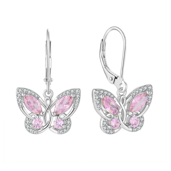 Starchenie Butterfly Earrings for Women 925 Sterling Silver Leverback Earrings Birthstone October Pink Tourmaline Butterfly Jewelry Gifts