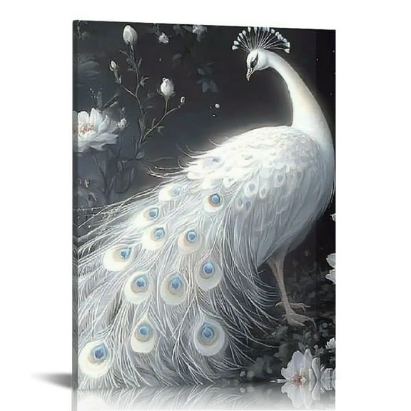 ZFLMY White Peacock Flowers Gothic Art Modern Canvas Prints Wall Art Home Decor Living Room Office 12x16in