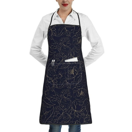

Lukts Copper-Gold Gloss Outline Peony Pattern Kitchen Apron Waterdrop Resistant Apron with adjustable Aprons for Women and Men with Pockets Cooking Apron