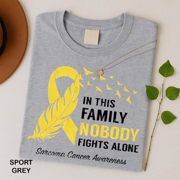 Tee Clo Sarcoma Cancer Awareness Shirt: Yellow Ribbon, Nobody Fights Alone All Size S-5XL, Full Size S-5XL