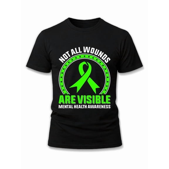 Greenink Mental Health Awareness Tee men graphic t shirts black graphic tees 2026 Fashionable, printed, machine washable Vintage Unisex Shirt Crewneck tshirts