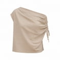 thumbnail image 3 of DAFPZW Off Shoulder Tops for Women Summer Skew Neck Blouse Adjustable Drawstring Batwing Sleeve Loose Fit Casual Tops, 3 of 5