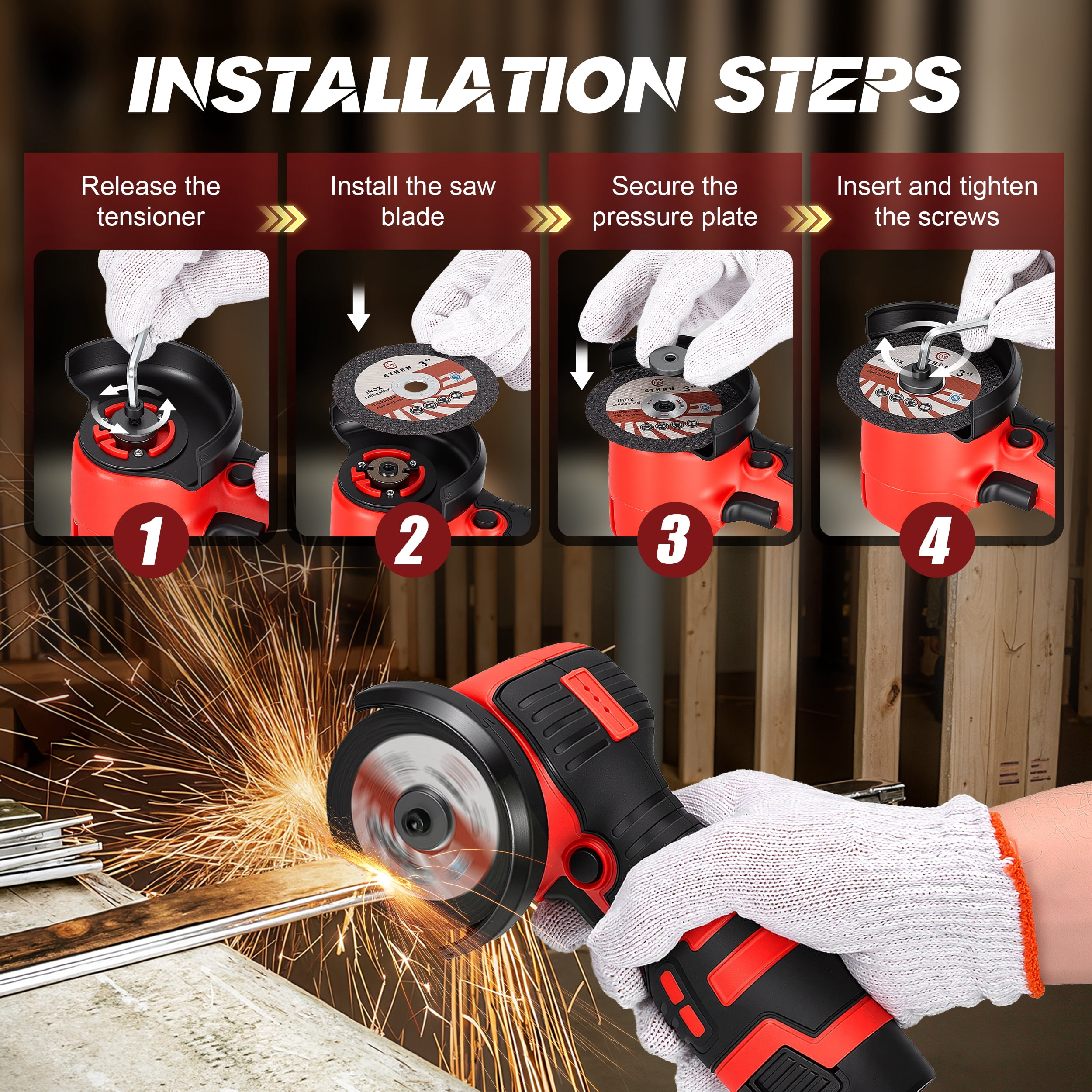 RELOIVE Angle Grinder Kit,28000RPM 4-in-1 Cordless Mini Electric Angle Grinding Tool with 2pcs 16.8V 2.0Ah Battery,9 Pcs Cutting Discs for Cutting Metal, Wood, Stone, DIY & Home Repair