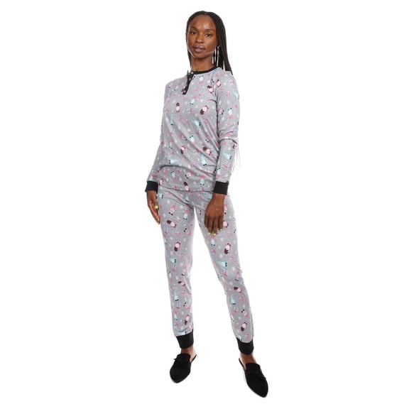 MeMoi Women's Holiday Gnomes Two-Piece PJ Set in a Bag - Womens - Female, XS, Med Gray Heather