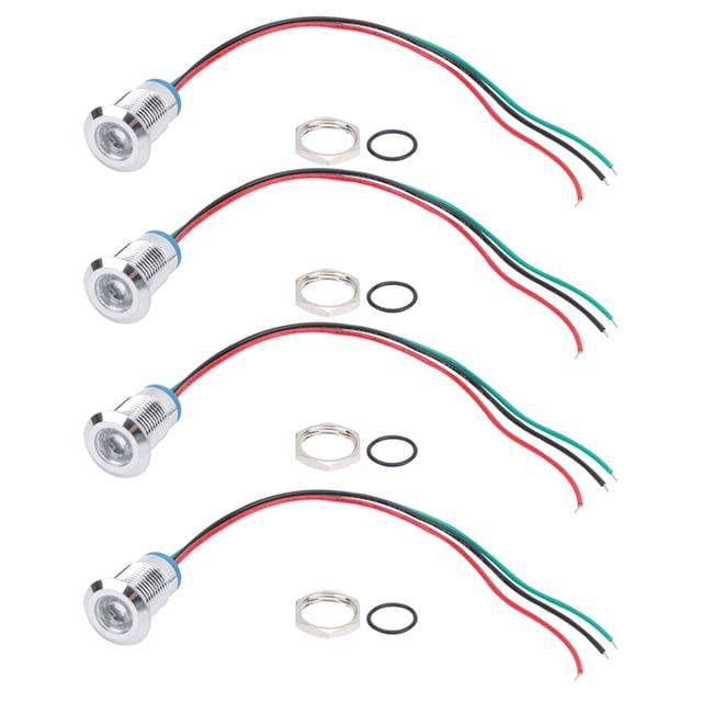 Pré-câblés Ronds Leds Mini Ronds Led 2 Couleurs Led Indicateur 12mm Leds 4 Ensembles Pré-Câblés Ronds Leds Imperméable à l'Eau 2Color Lumière Commune Électrode d'Anode 12mm 3-6VRed et Vert