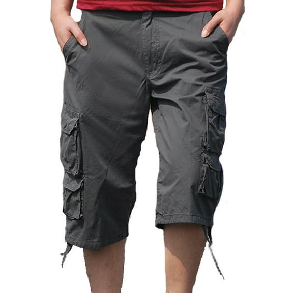 JUUYY Mens Summer Fashion Casual Sports Multi-pockets Pants Solid Knee Lenght Cargo Shorts Gray 40