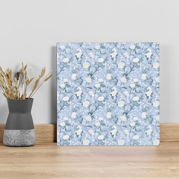 Blue Flowers Wall Art Painting on Canvas, Farmhouse Botanical White Floral Leaves Canvas Art Home Prints Wall Art Framed Modern Artwork for Living Room Bedroom Wall Decor 12x12in