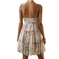 thumbnail image 3 of Womens Floral Print/Strawberry Embroidered Sequin Spaghetti Strap Sleeveless Long Sleeve Mini Swing Dress, 3 of 7