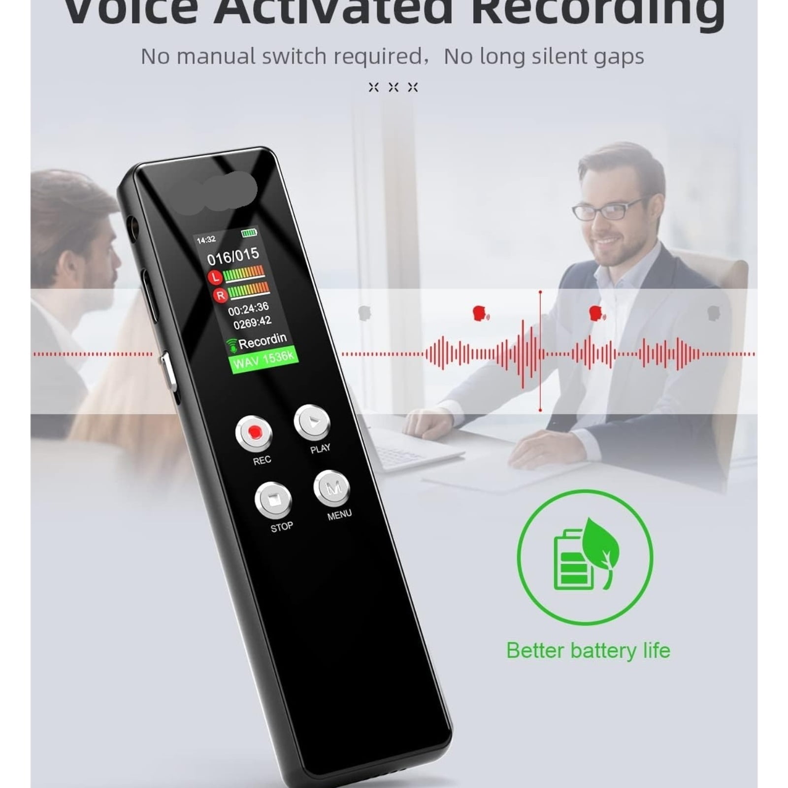 Digital Voice Recorder Activated with Playback for Lecture Meeting Recording Device Dictaphone
