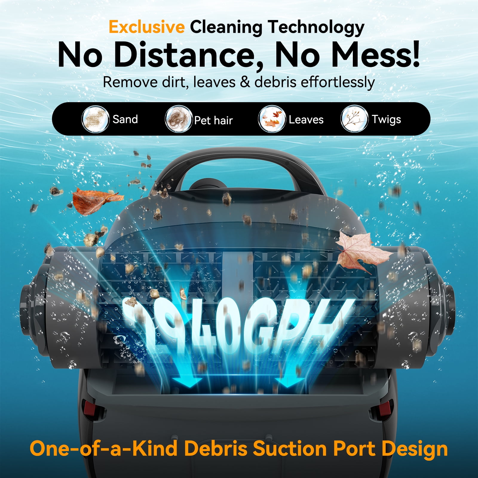 Robokleen RK-X3 Cordless Robotic Pool Vacuum Cleaner Wall-Climbing for In-Ground and Above Ground Pools, 140-Min Runtime,8L Large Capacity,Orange