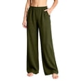thumbnail image 2 of ClodeEU Women's Elastic High Waist Tassel Drawstring Wide Leg Pants, Casual Loose Trousers with Pockets Army Green,Women's Plus L, 2 of 6