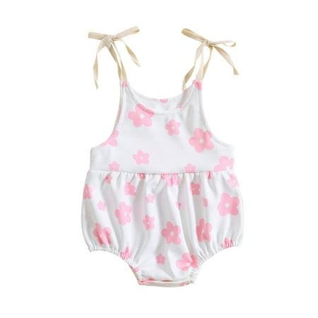 

aturustex 0M 3M 6M 12M 18M 24M Newborn Baby Girl Sleeveless Romper Summer Casual Spaghetti Strap Printed One-Piece Shorts Playsuits Bodysuit Jumpsuit