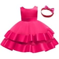 thumbnail image 4 of abtuhar Flower Girl Dress,Toddler Dress,Flower Baby Girl Lace Dress Toddler Tulle Sleeveless Bow Princess Party Wedding Pageant Bridesmaid Hot Pink 5-6 Years, 4 of 6