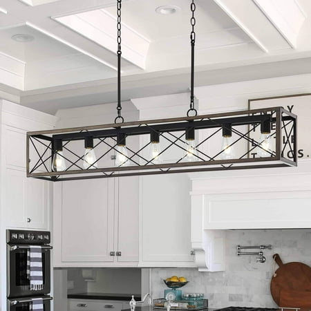 

ACROMA 7-Light 48In Linear Modern Farmhouse Kitchen Chandelier-UL - N/A Weathered Walnut