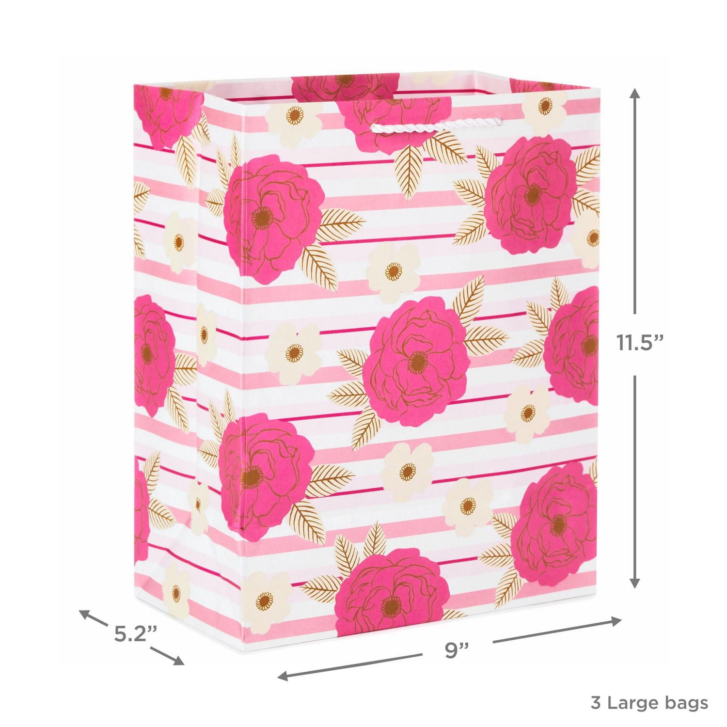 Paquet de 3 grands sacs-cadeaux de 11 po – Hallmark (« Happy Mother's Day », pois roses, fleurs roses)