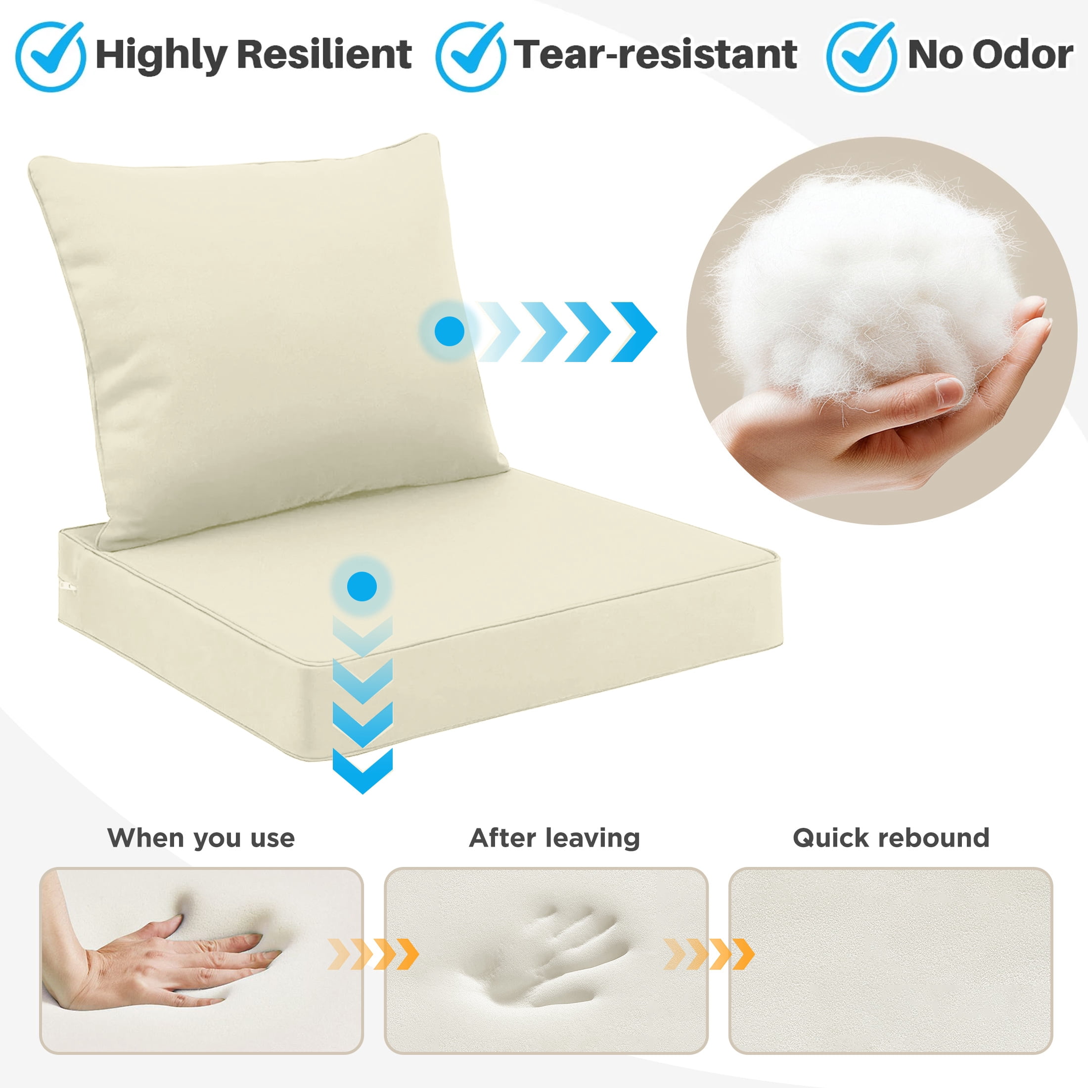 LCGOD Outdoor Chair Cushions Waterproof & Fade-Resistant, Deep Seat Cushion Set, 22x22 Inch, White