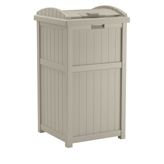Suncast Resin Hideaway Outdoor Trash Can with Latching Lid, Taupe