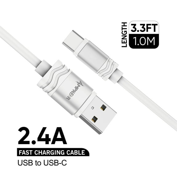 USB to USB C, Charger Cable Data Cord 2.4A Fast Charging (1M / 3.3FT) Durable PVC Cable, USB Type C ,Xpm Universal Cable [ White ]
