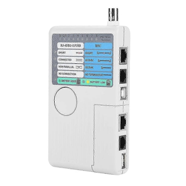 Probador de cables de red LAN portátil 4 en 1 con conexión remota RJ11, RJ45, USB y BNC para cables UTP y STP.