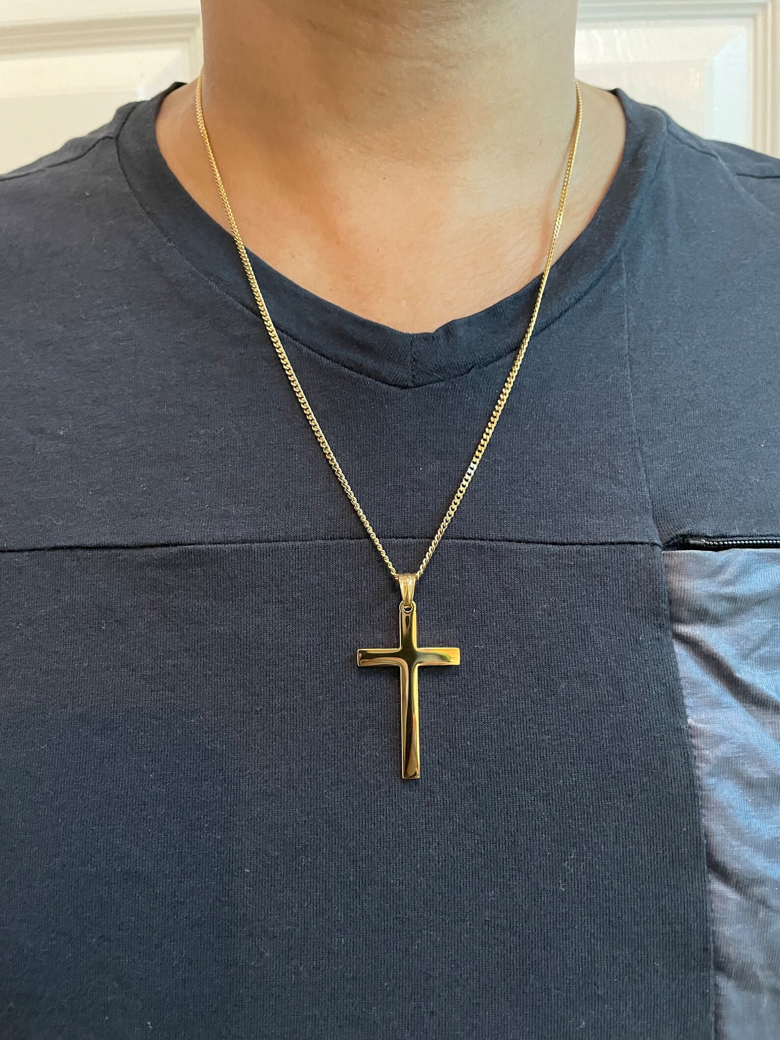 24K Gold Chain Style Cross Pendant Necklace 18