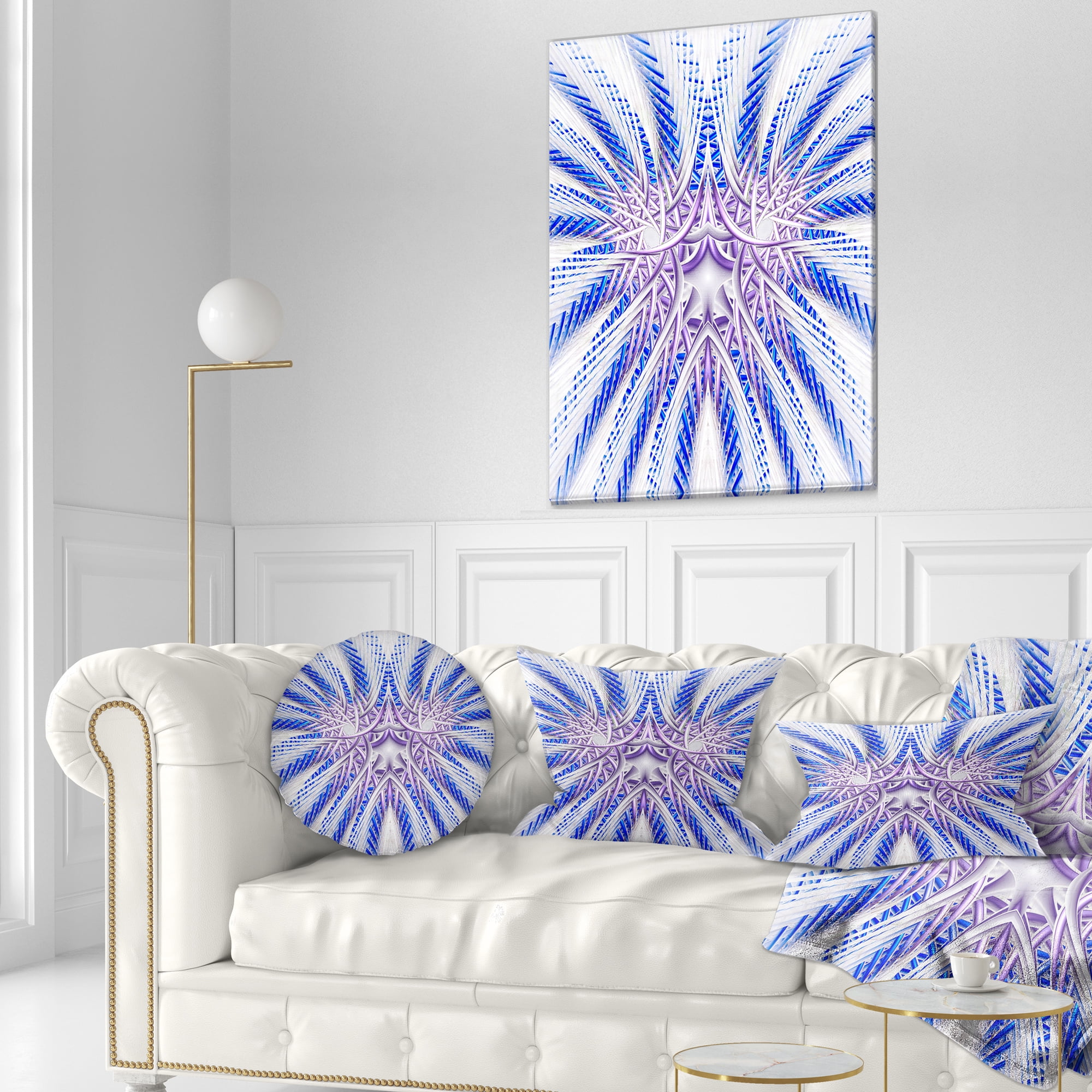 Designart Light Blue Unique Fractal Flower Design - Abstract Throw Pillow - 12x20