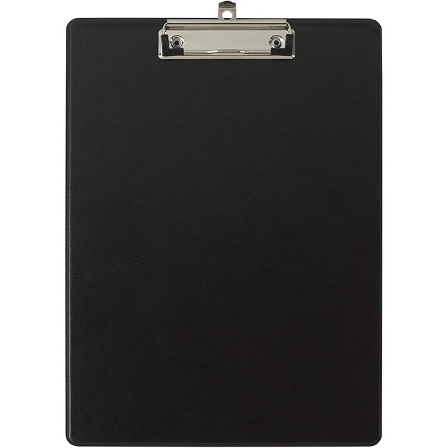 Portapapeles de cartón con bolsillo de plástico y clip con sistema para colgar en pared Formato 23 cm x 32 cm para documento formato A4 color negro.