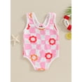 thumbnail image 3 of Toddler Baby Girls Swimsuits Summer Floral Print Knotted Cutout Sleeveless Jumpsuit Beachwear, 3 of 7